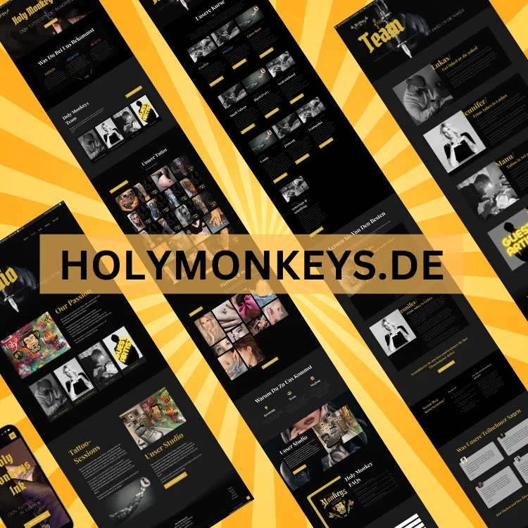 HolyMonkeys Website – kreatives Webdesign‑Beispiel, starke visuelle Umsetzung