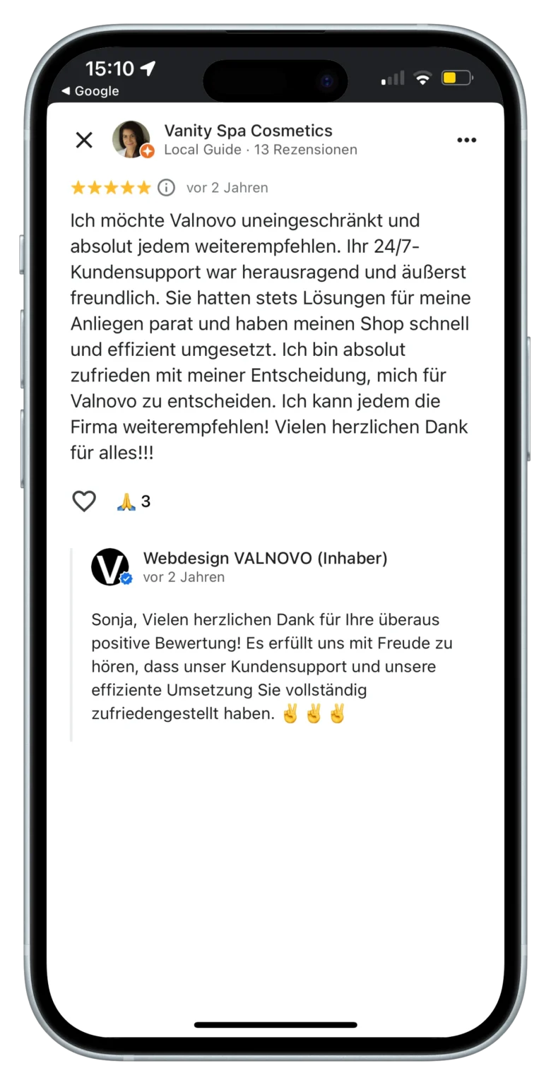 Kundin bedankt sich per Nachricht für die neue Website und den zuverlässigen Service-portrait