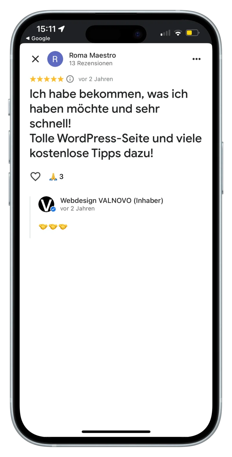 Screenshot einer 5-Sterne-Bewertung -portrait